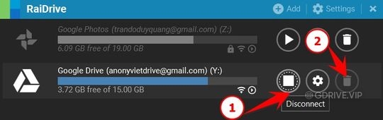 Cách xóa ổ đĩa mạng Google Drive bằng RaiDrive