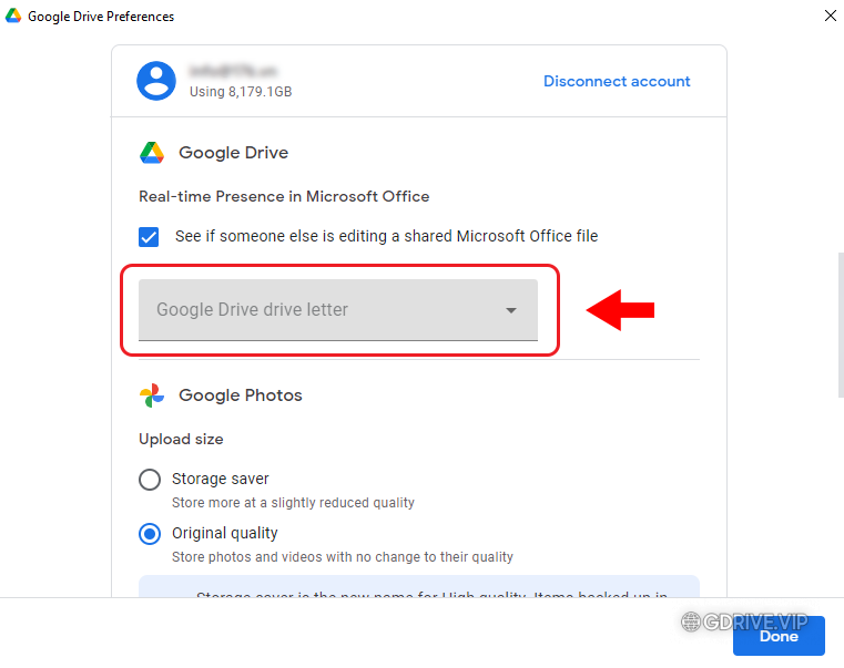 thay đổi ký tự ổ đĩa ảo Google Drive for desktop