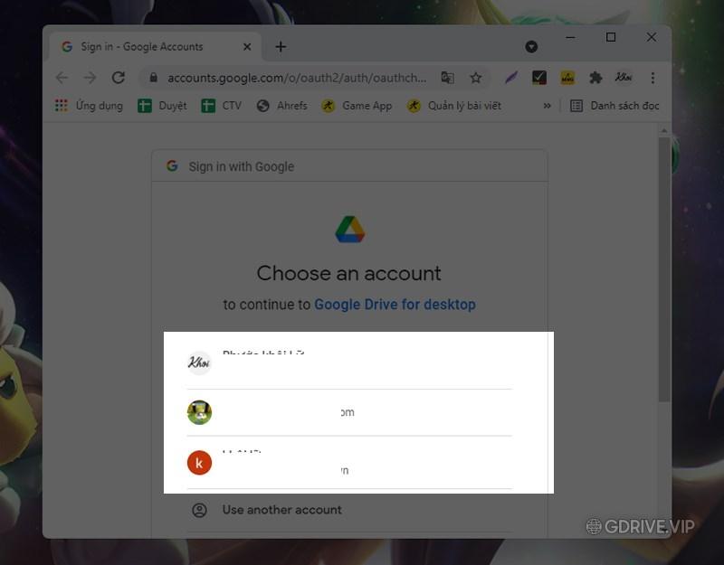  chọn tài khoản Google muốn liên kết với Google Drive