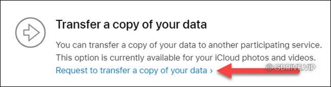 Bấm vào liên kết “Request to Transfer a Copy of Your Data”