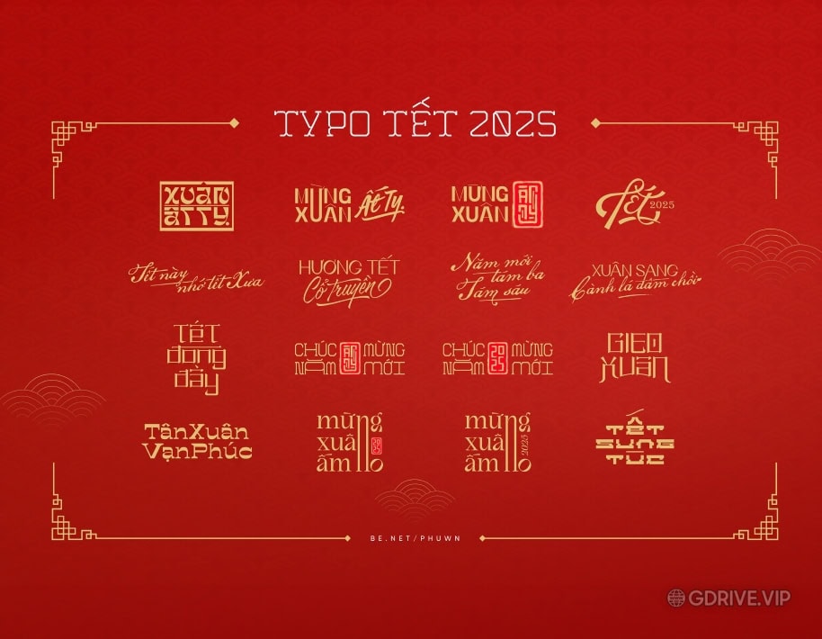 Typography Happy New Year Chúc mừng năm mới Ất Tỵ 2025